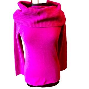 Raspberry Pink 100% Cashmere Cowl Neck Sweater Sz Small